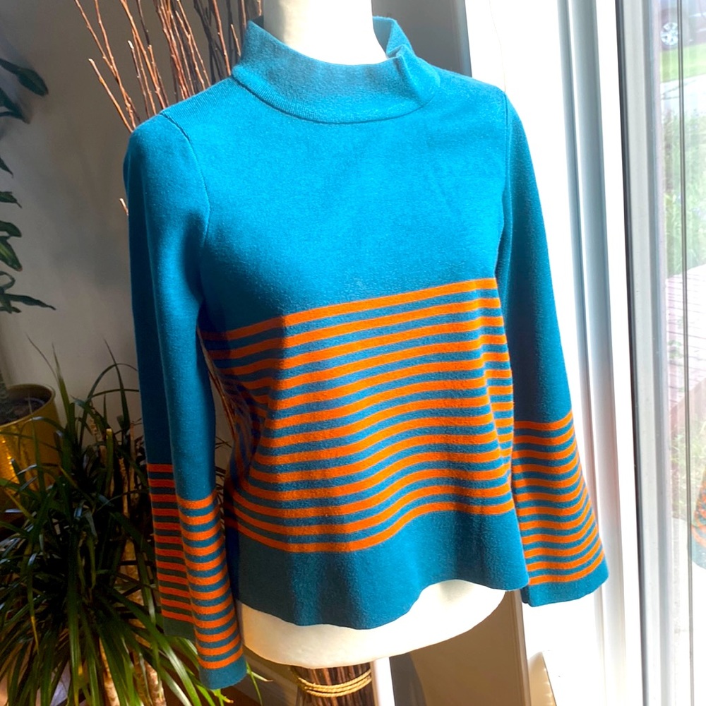 Roolee Denton Teal with Orange Stripes Sweater